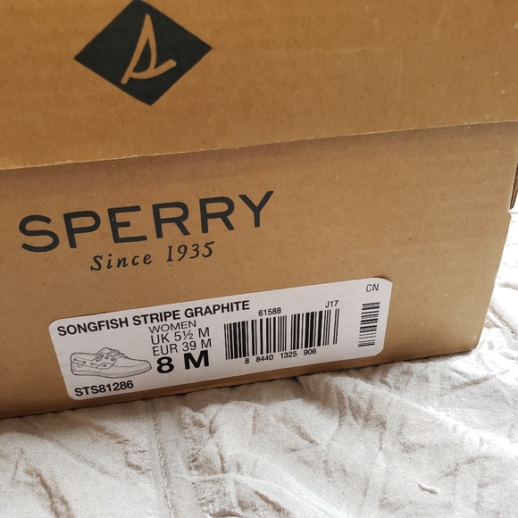 Sperry Womens Songfish Stripe Graphite Brown Boat Shoes 8M NWT - Picture 4 of 15